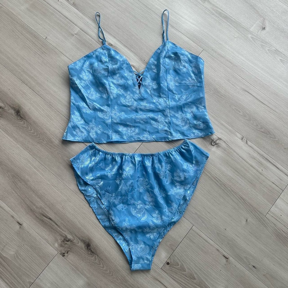 jolynn blue floral satin lingerie set